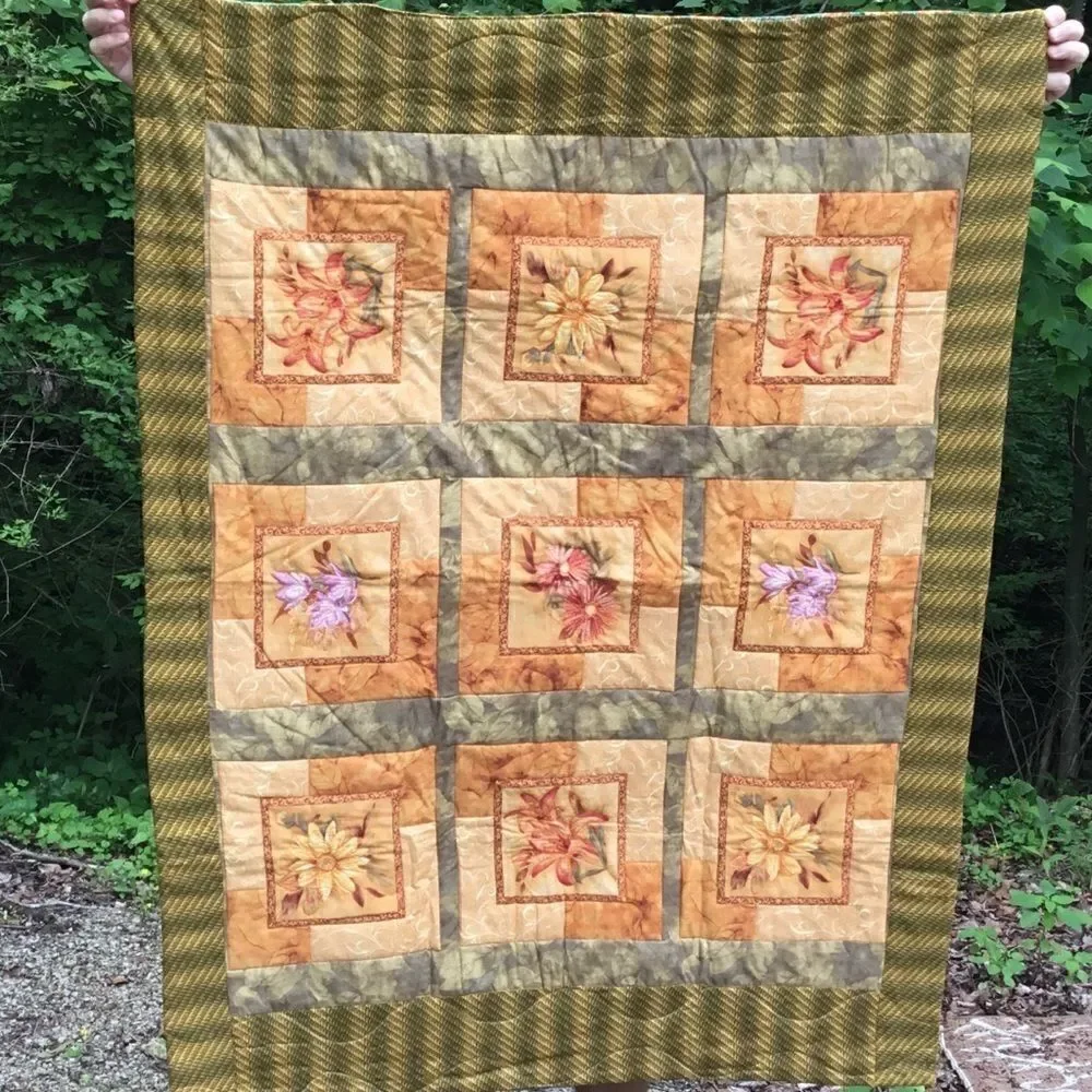 NWT. Hand Crafted Yellow Flower Quilt